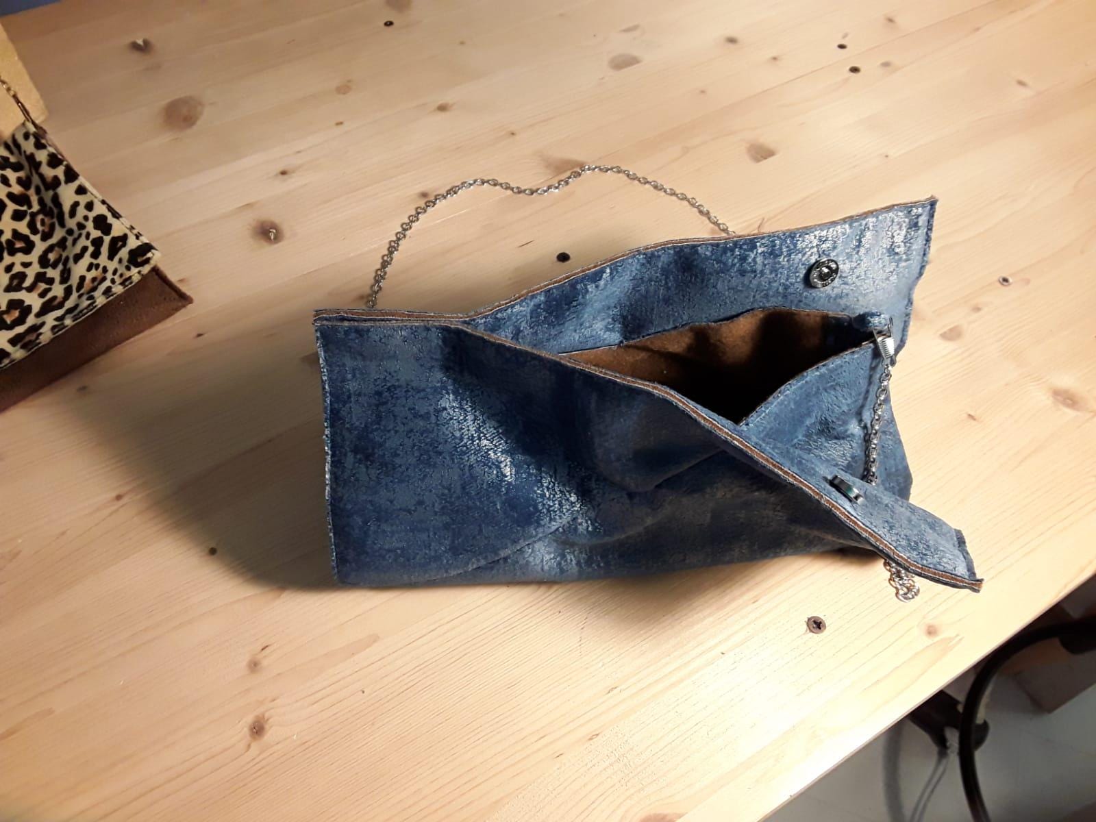 Borsa Velluto Blu Simil Denim - Handmade Eco Shoulder Bag, Unique Piece, Made in Italy, Stylish & Sustainable Fashion Accessory