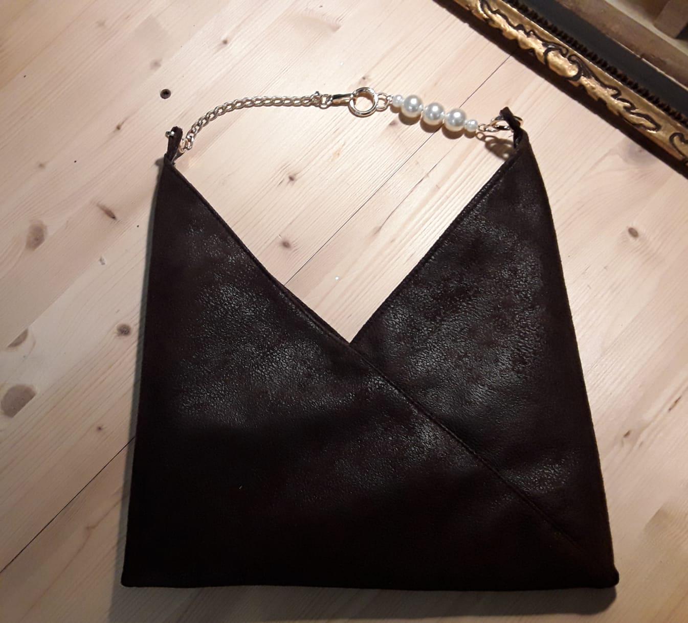 Borsetta Donna in Pelle Marrone Fatta a Mano | Pezzo Unico Ecopelle Ecologica | Made in Italy