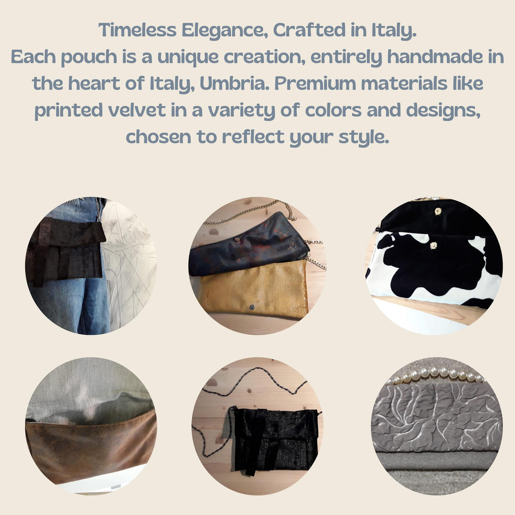 Borsetta in velluto: elegante borsa artigianale viola, pezzo unico, foderata in tessuto Rombetti, made in Italy