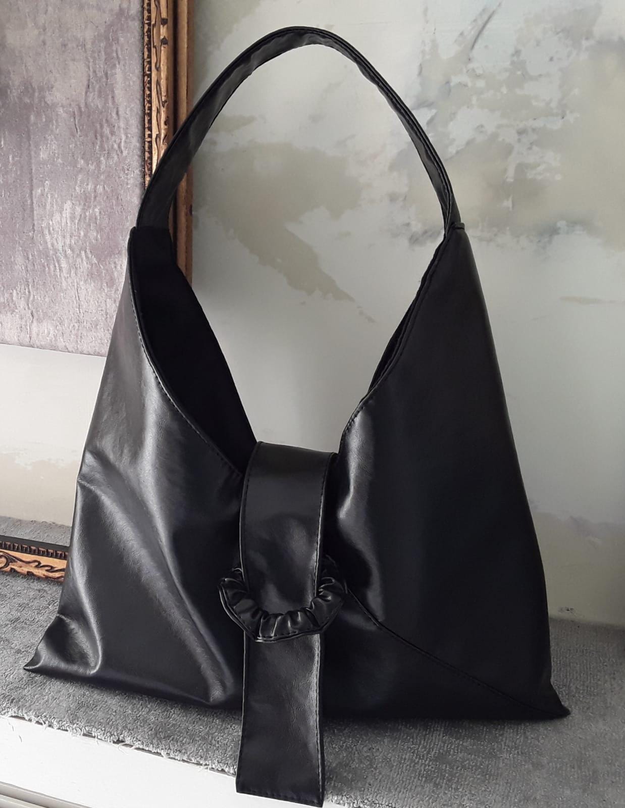 Elegante Borsa Donna Ecopelle Nera Liscia 40x40cm, Luxury Shoulder Tote Bag Eco-Friendly Fashion Handbag & Chic Style