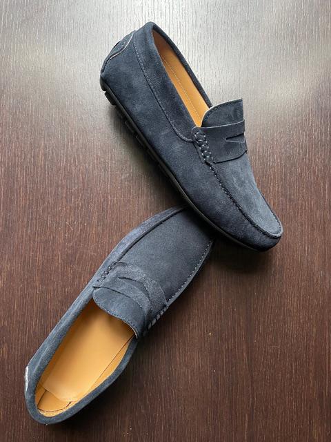 Mocassino Car Blu Navy in Pelle Scamosciata, Scarpe da Uomo, Calzatura Regolare, Comfort e Stile, Misura 43