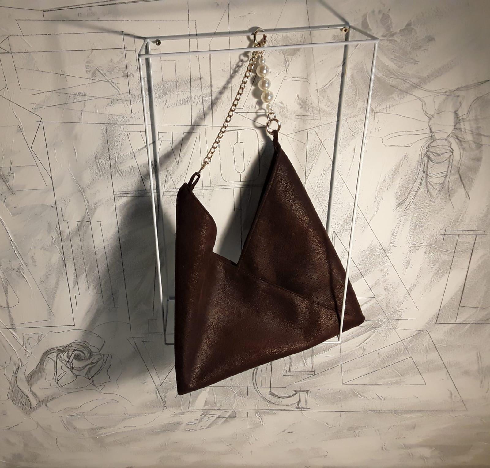 Borsetta Donna in Pelle Marrone Fatta a Mano | Pezzo Unico Ecopelle Ecologica | Made in Italy