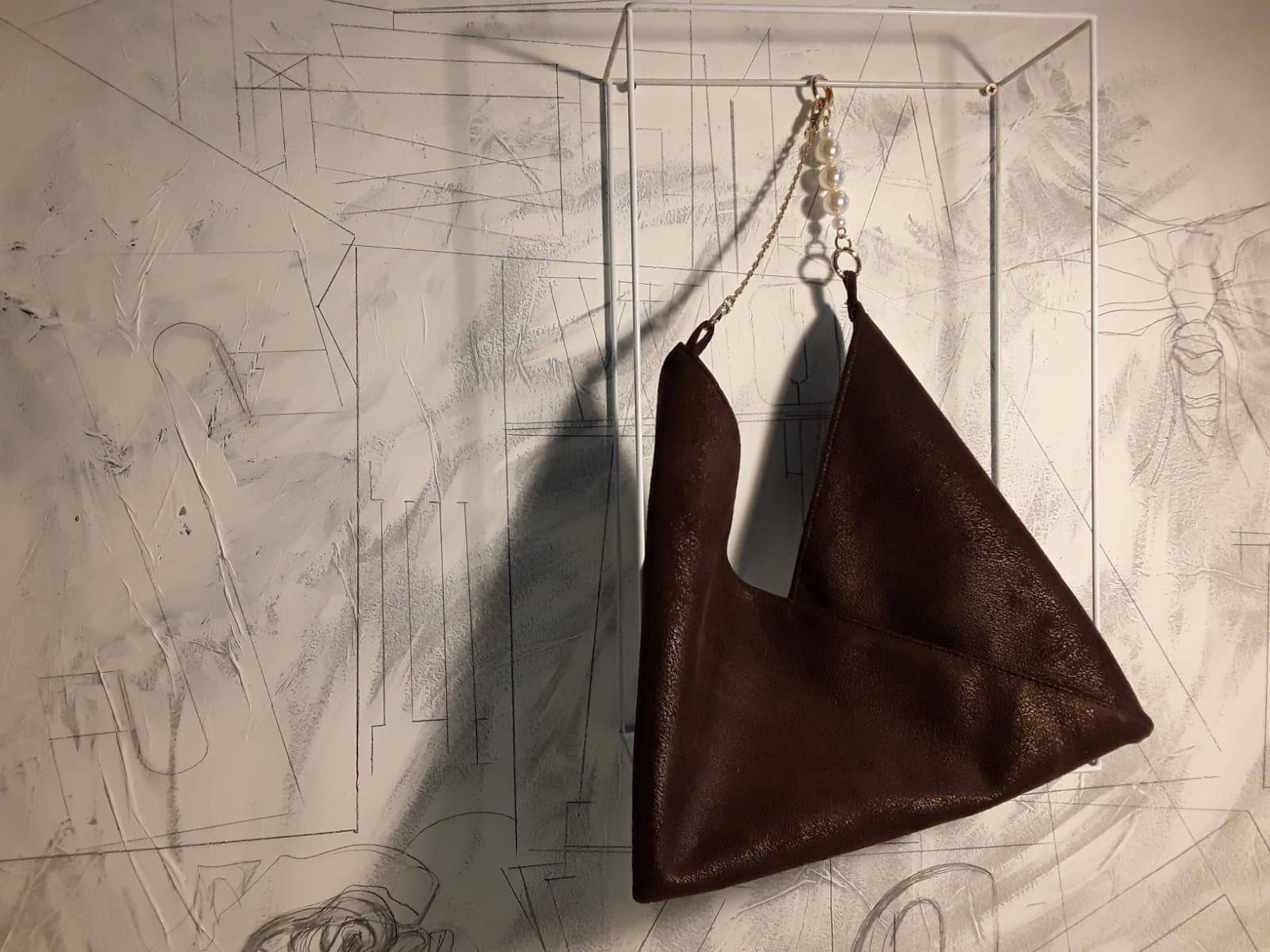 Borsetta Donna in Pelle Marrone Fatta a Mano | Pezzo Unico Ecopelle Ecologica | Made in Italy