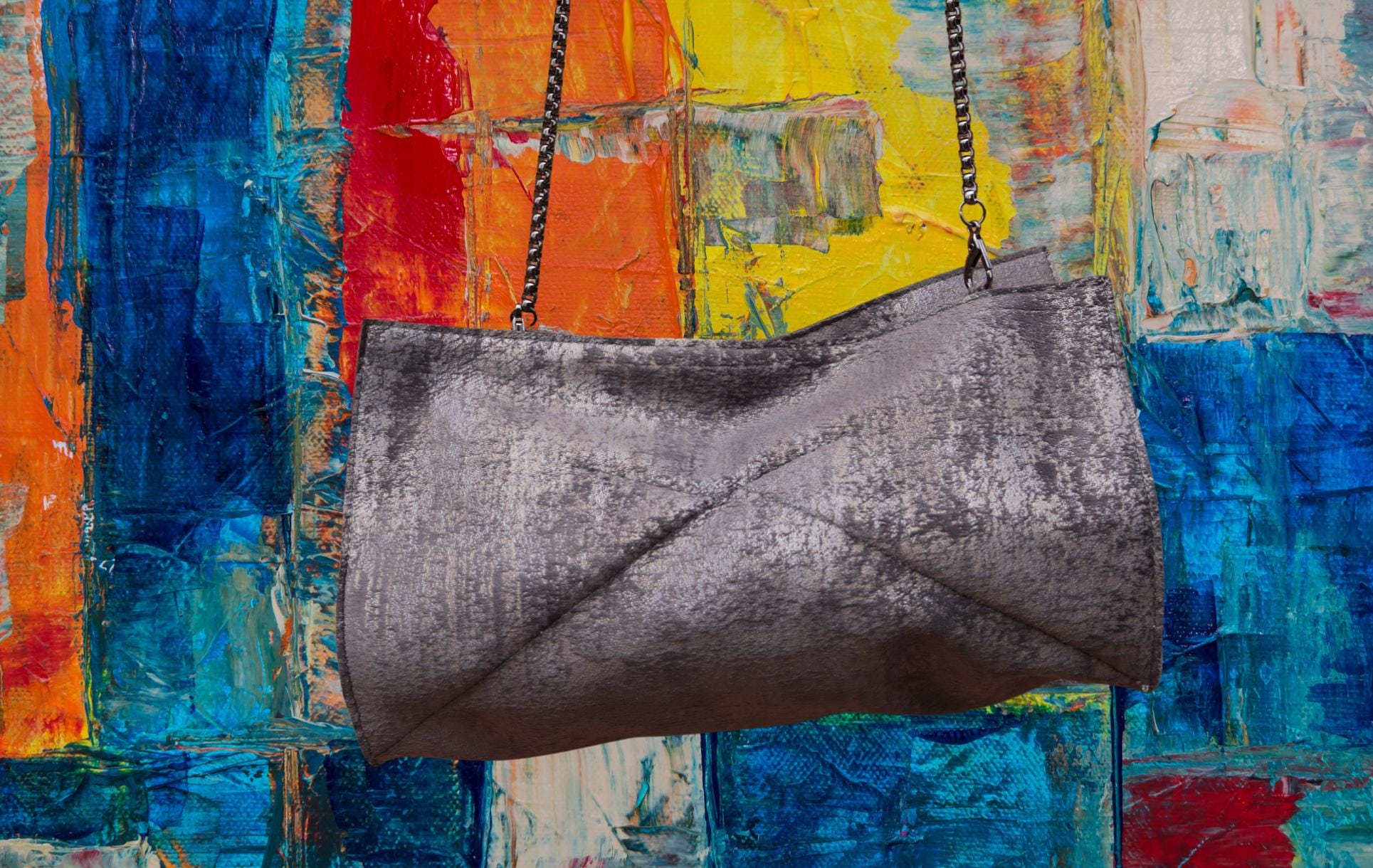 Borsetta Donna Velluto Grigio - Fatta a Mano, Pezzo Unico Made in Italy, Tracolla & Borsa da Spalla, Summer Bag