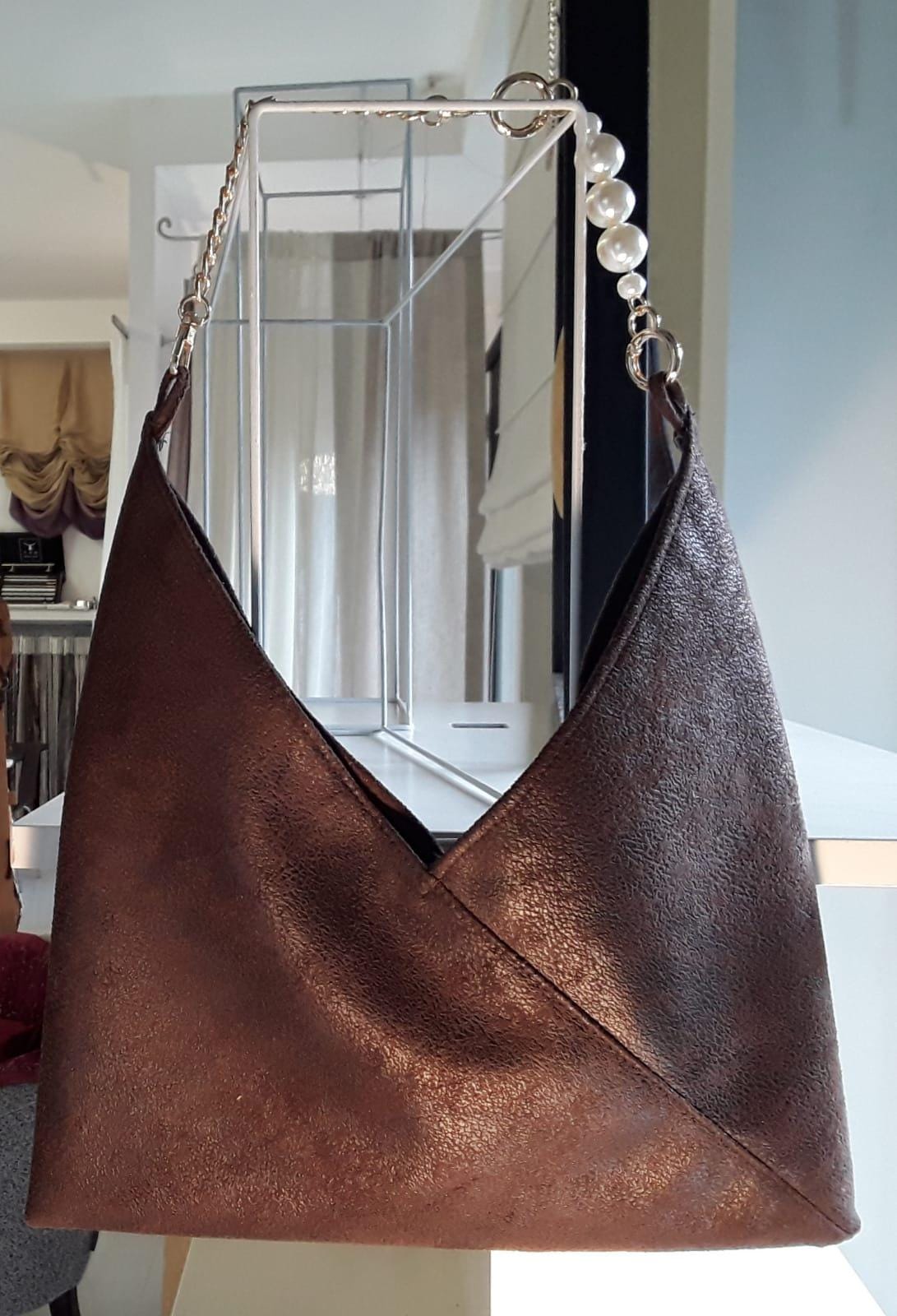 Borsetta Donna in Pelle Marrone Fatta a Mano | Pezzo Unico Ecopelle Ecologica | Made in Italy