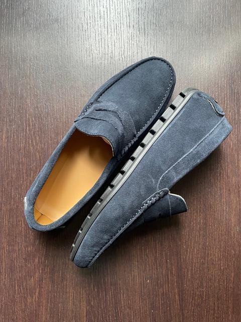Mocassino Car Blu Navy in Pelle Scamosciata, Scarpe da Uomo, Calzatura Regolare, Comfort e Stile, Misura 43