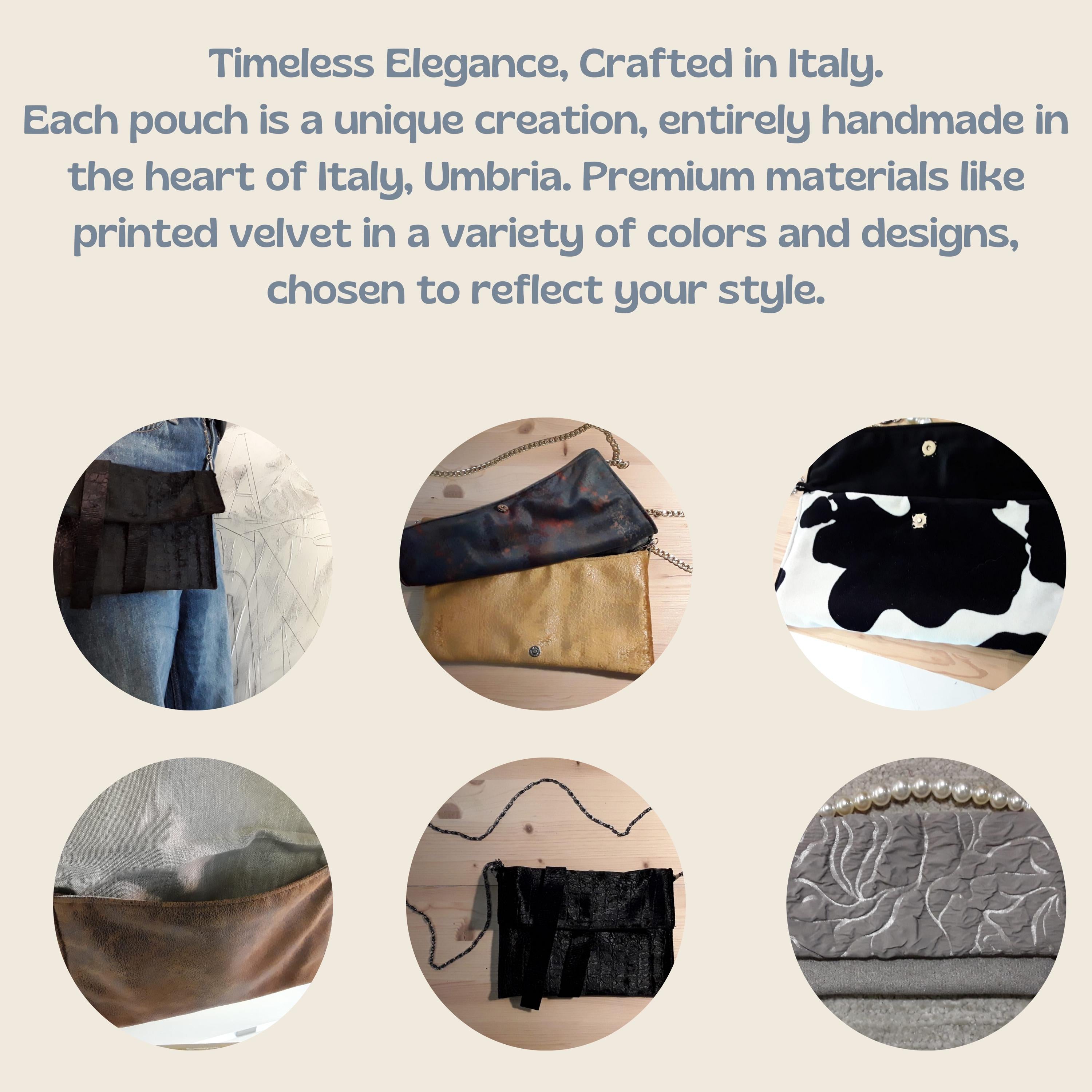 Handmade Italian Leather and Velvet Purse - Personalizable Clutch, Iconic Sling Bag and Tote Bag - Elegant and Versatile, Perfect Gift