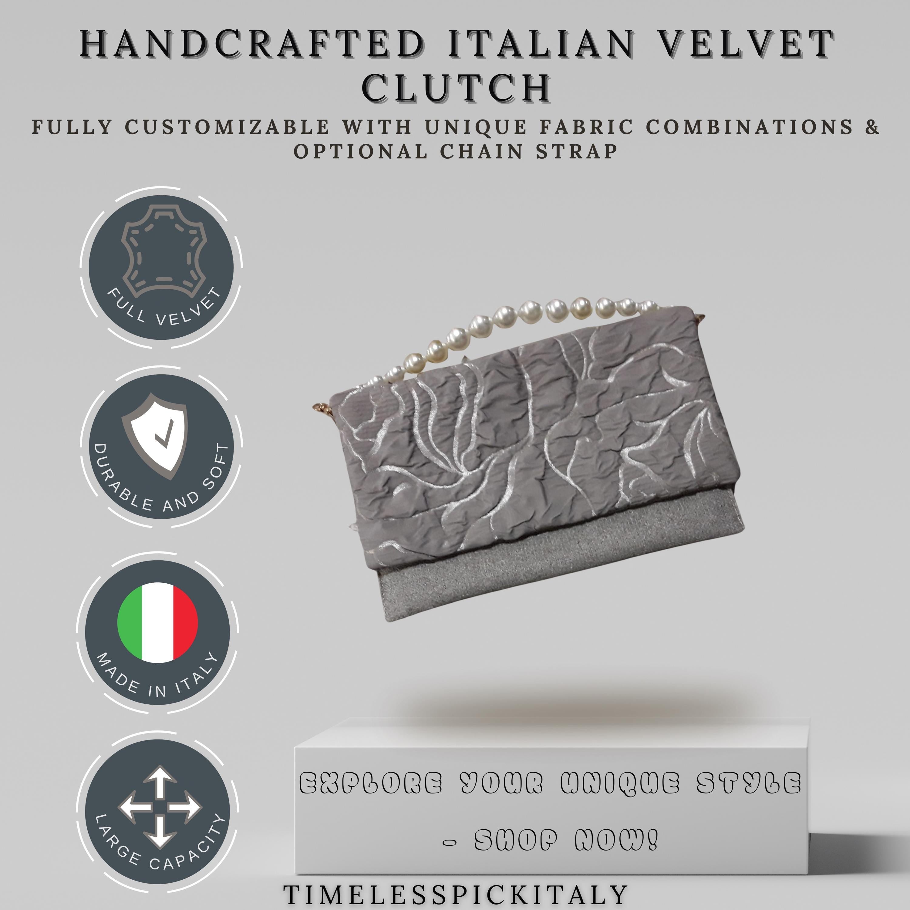 Handmade Italian Leather and Velvet Purse - Personalizable Clutch, Iconic Sling Bag and Tote Bag - Elegant and Versatile, Perfect Gift