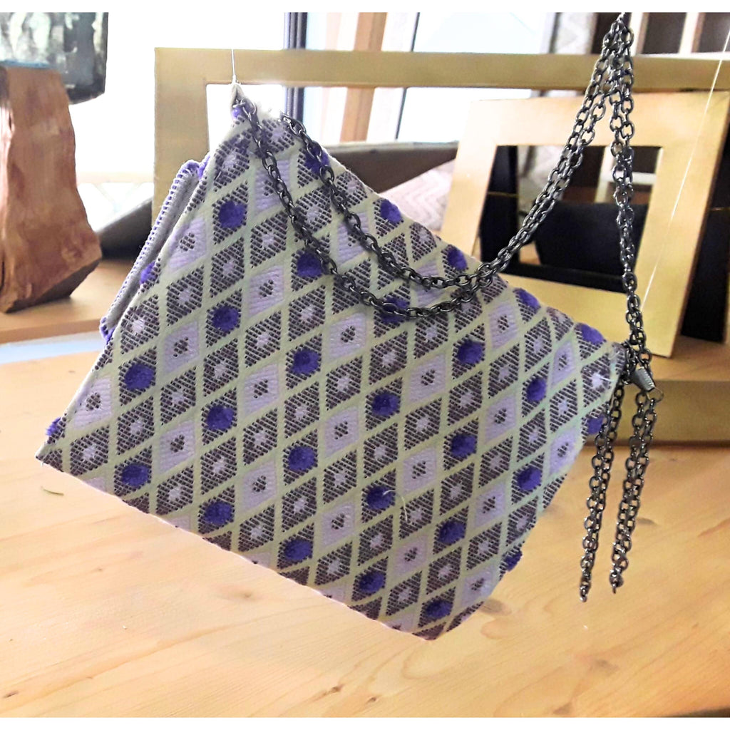 Borsetta in velluto: elegante borsa artigianale viola, pezzo unico, foderata in tessuto Rombetti, made in Italy