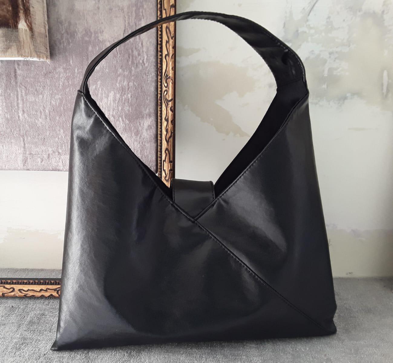 Elegante Borsa Donna Ecopelle Nera Liscia 40x40cm, Luxury Shoulder Tote Bag Eco-Friendly Fashion Handbag & Chic Style