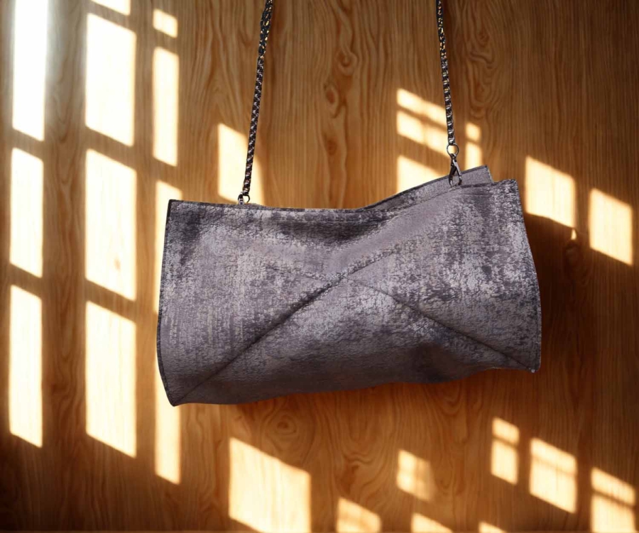 Luna Élégance – Pochette in velluto ecologico grigio